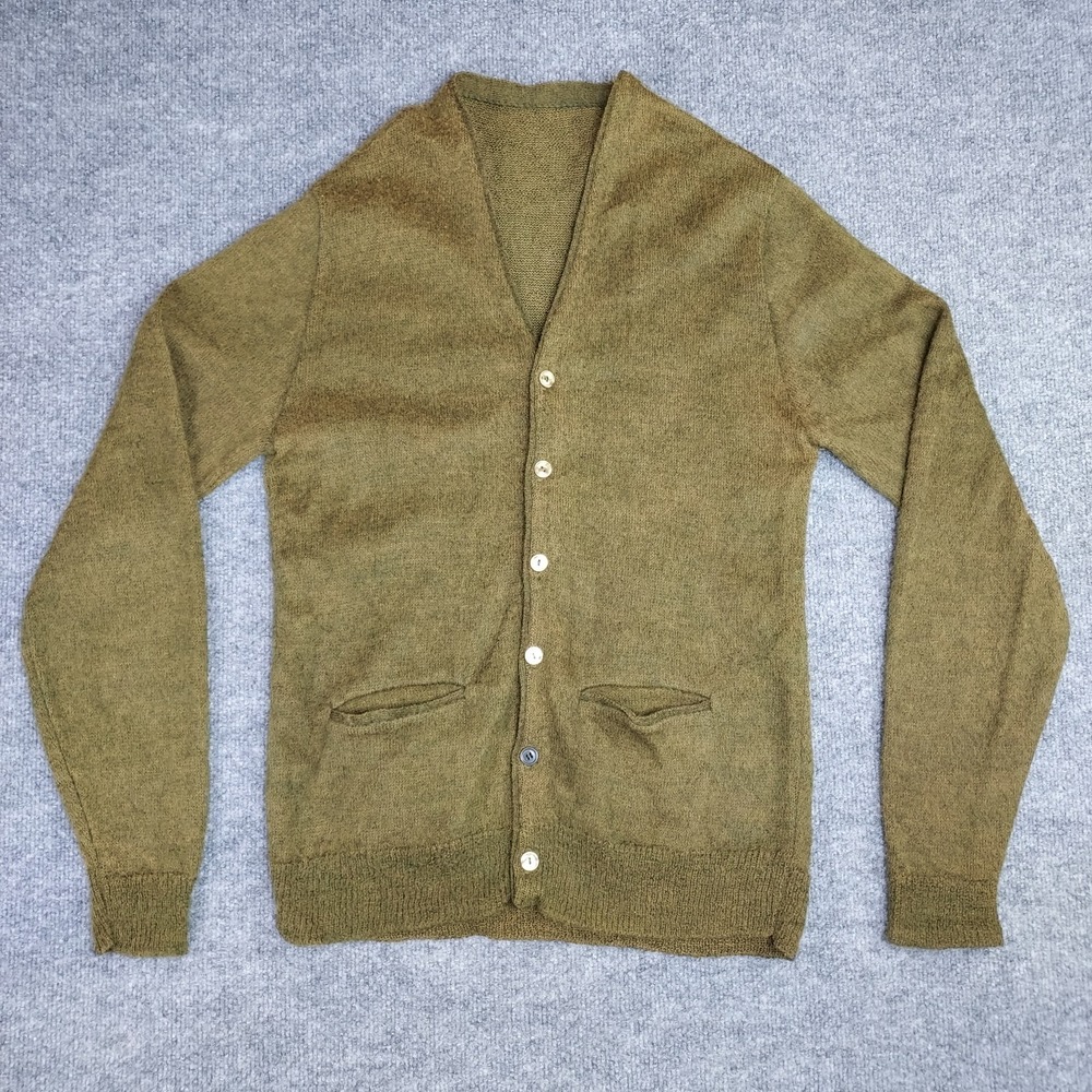 Vintage 1960s Kurt Cobain Fuzzy Mohair Knit Cardigan Sweater Women's Large Green